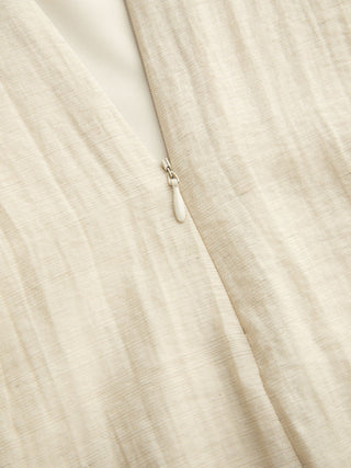Linen-blend Boat Neck Solid Knotted Backless Mini Dress
