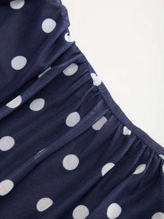 Mesh Polka Dot Lace Panel High Rise Mermaid Maxi Dress
