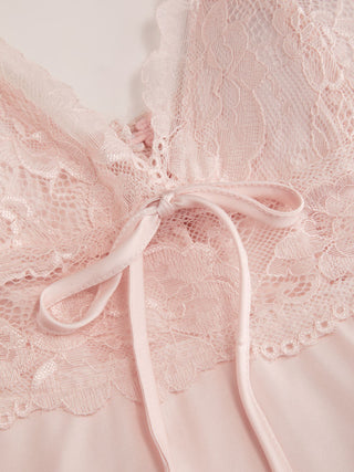 Satin V-neck Lace Trim Cami Top & Mid Rise Lace Hem Shorts Loungewear Set