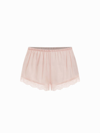 Satin V-neck Lace Trim Cami Top & Mid Rise Lace Hem Shorts Loungewear Set