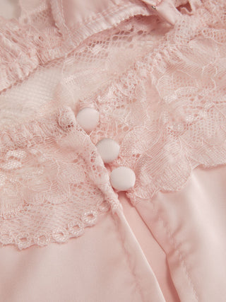Satin V-neck Lace Trim Cami Top & Mid Rise Lace Hem Shorts Loungewear Set
