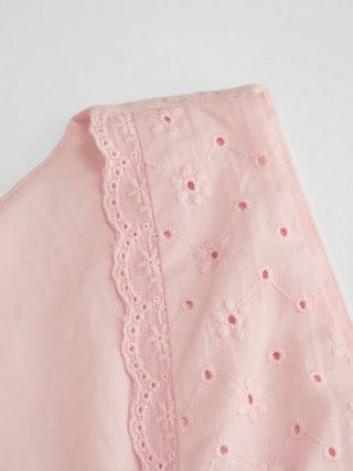Woven Cotton-blend Sculptural V-neck Broderie Anglaise Floral Lace Trim Button Midi Dress For Vacation
