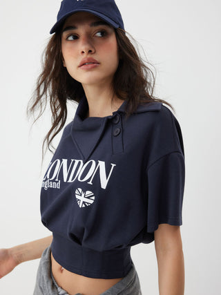 London Heart Graphic Collar Button Top