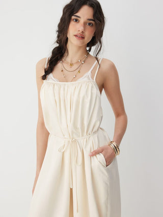 Lace Panel Mid Rise Bloomer Jumpsuit