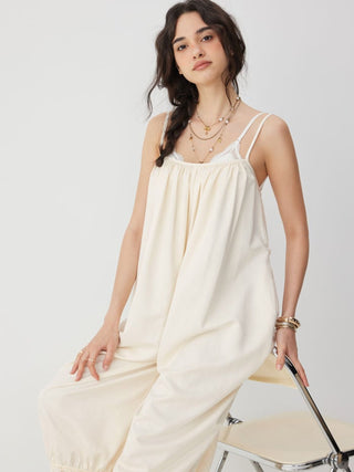 Lace Panel Mid Rise Bloomer Jumpsuit