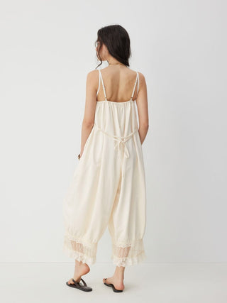Lace Panel Mid Rise Bloomer Jumpsuit