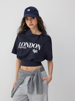 London Heart Graphic Collar Button Top