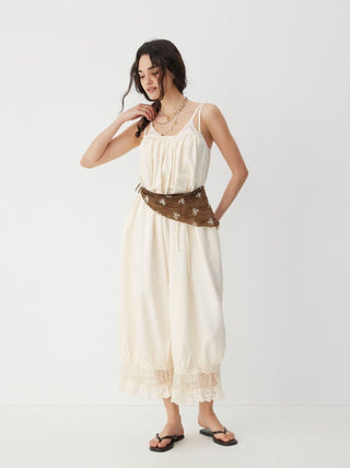 Lace Panel Mid Rise Bloomer Jumpsuit