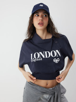 London Heart Graphic Collar Button Top