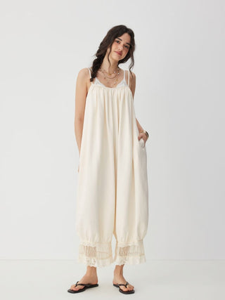 Lace Panel Mid Rise Bloomer Jumpsuit