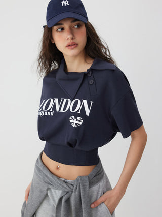 London Heart Graphic Collar Button Top