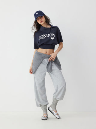 London Heart Graphic Collar Button Top
