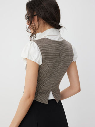 Jacquard Houndstooth Square Neck Crop Blazer Vest