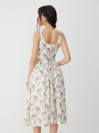 Woven Mid Rise Floral Sleeveless Midi Dress For Daily Casual Vacation
