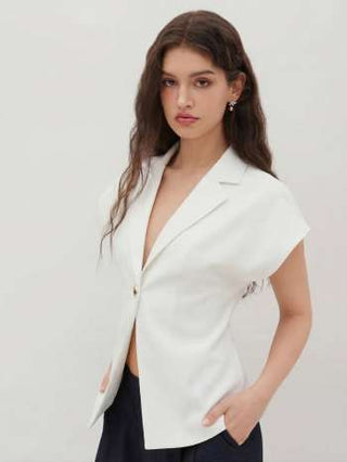 Linen-blend Linen-blend V-neck Dolman Sleeve Blazer Vest For Work