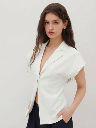 Linen-blend Linen-blend V-neck Dolman Sleeve Blazer Vest For Work
