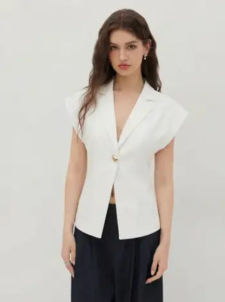 Linen-blend Linen-blend V-neck Dolman Sleeve Blazer Vest For Work