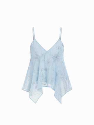 Sequins Floral Embroidery V-Neck Asymmetrical Hem Cami Top