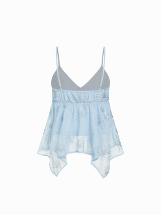 Sequins Floral Embroidery V-Neck Asymmetrical Hem Cami Top