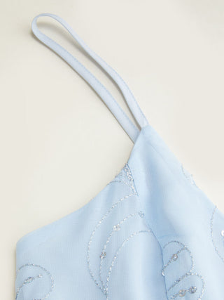 Sequins Floral Embroidery V-Neck Asymmetrical Hem Cami Top