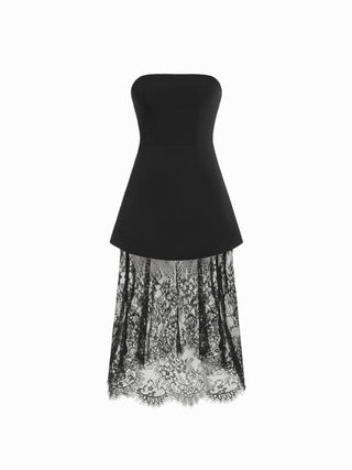 Strapless Lace Panel A-line Maxi Dress