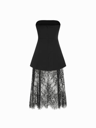 Strapless Lace Panel A-line Maxi Dress