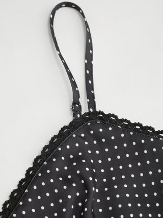 Sweetheart Neckline Polka Dot Lace Trim Knotted Cami Top