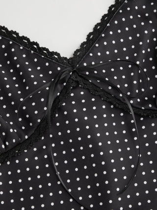 Sweetheart Neckline Polka Dot Lace Trim Knotted Cami Top