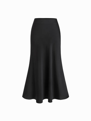 Satin Batwing Sleeve Top & Mid Rise Mermaid Skirt Set with Belt