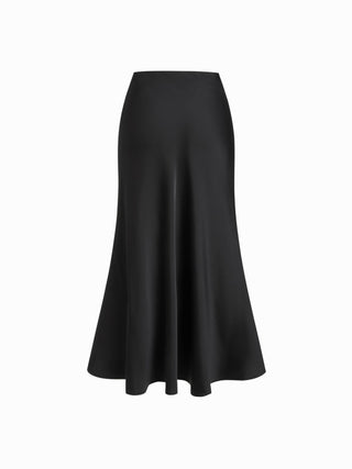 Satin Batwing Sleeve Top & Mid Rise Mermaid Skirt Set with Belt