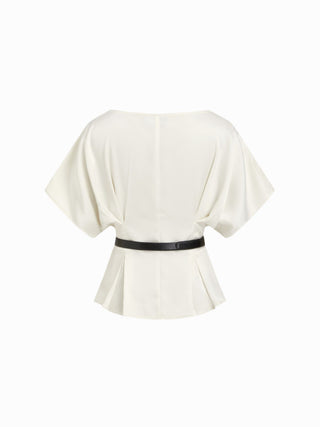 Satin Batwing Sleeve Top & Mid Rise Mermaid Skirt Set with Belt