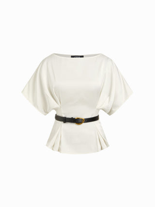 Satin Batwing Sleeve Top & Mid Rise Mermaid Skirt Set with Belt