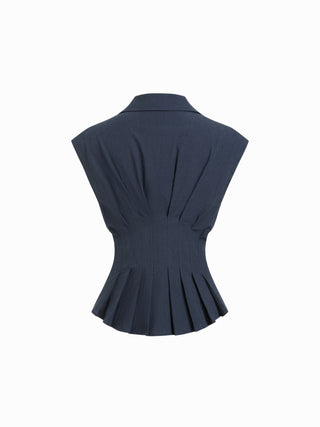Linen-blend Pleated Button Blouse