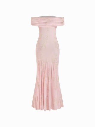 Mesh Floral Off-shoulder Ruched Mermaid Maxi Dress