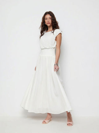 Chiffon Draped Flared Maxi Dress