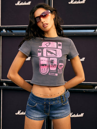Washed Denim Low Rise Metal Buckle Belted Micro Shorts