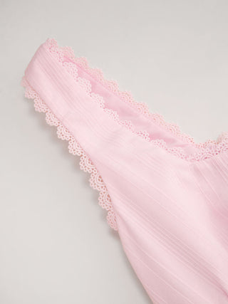 Cotton Textured Square Neck Lace Trim A-line Mini Dress