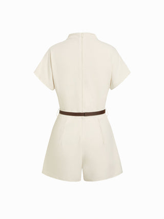 Stand Collar Romper With Belt
