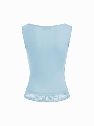 High Stretch Boat Neck Lace Panel Crop Top