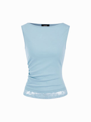 High Stretch Boat Neck Lace Panel Crop Top