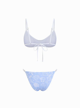 Scoop Neckline Shell & Starfish Graphic Contrast Binding Bracelet Bikini Set With Cover Up Shorts