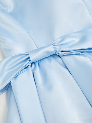 Satin Sculptural Square Neck Bowknot Flared Mini Dress