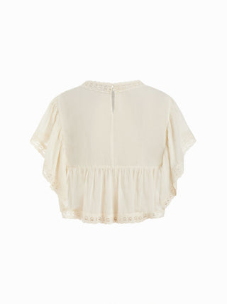 Chiffon Lace Panel Ruffle Sleeve Oversized Blouse
