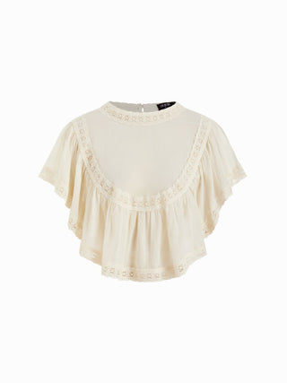 Chiffon Lace Panel Ruffle Sleeve Oversized Blouse