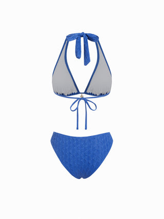 3 Piece Halter Neckline Lace Triangle Bikini Top & Cheeky Bottom With Sarong Bikini Set