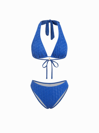 3 Piece Halter Neckline Lace Triangle Bikini Top & Cheeky Bottom With Sarong Bikini Set