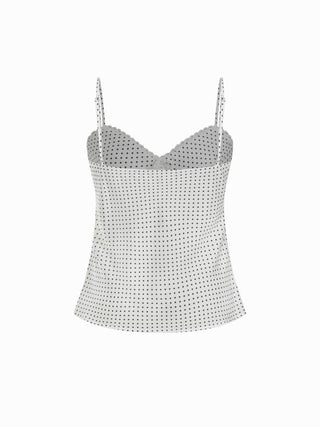 Sweetheart Neckline Polka Dot Lace Trim Knotted Cami Top