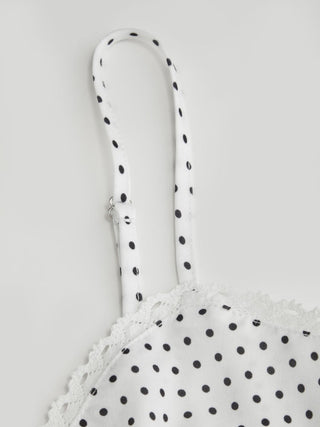 Sweetheart Neckline Polka Dot Lace Trim Knotted Cami Top