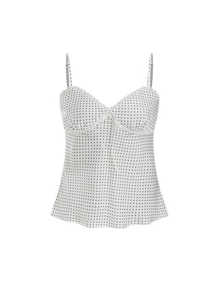 Sweetheart Neckline Polka Dot Lace Trim Knotted Cami Top
