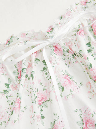 Cotton Floral Square Neck Bowknot Lace Trim Ruffle Hem Mini Nightdress